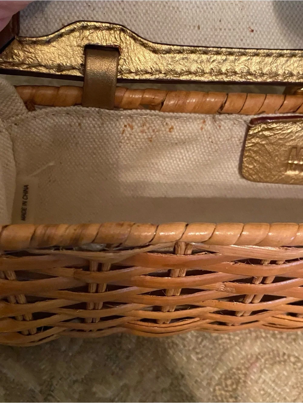 Michael Kors Santorini Straw Clutch Gold Top and Tan Woven